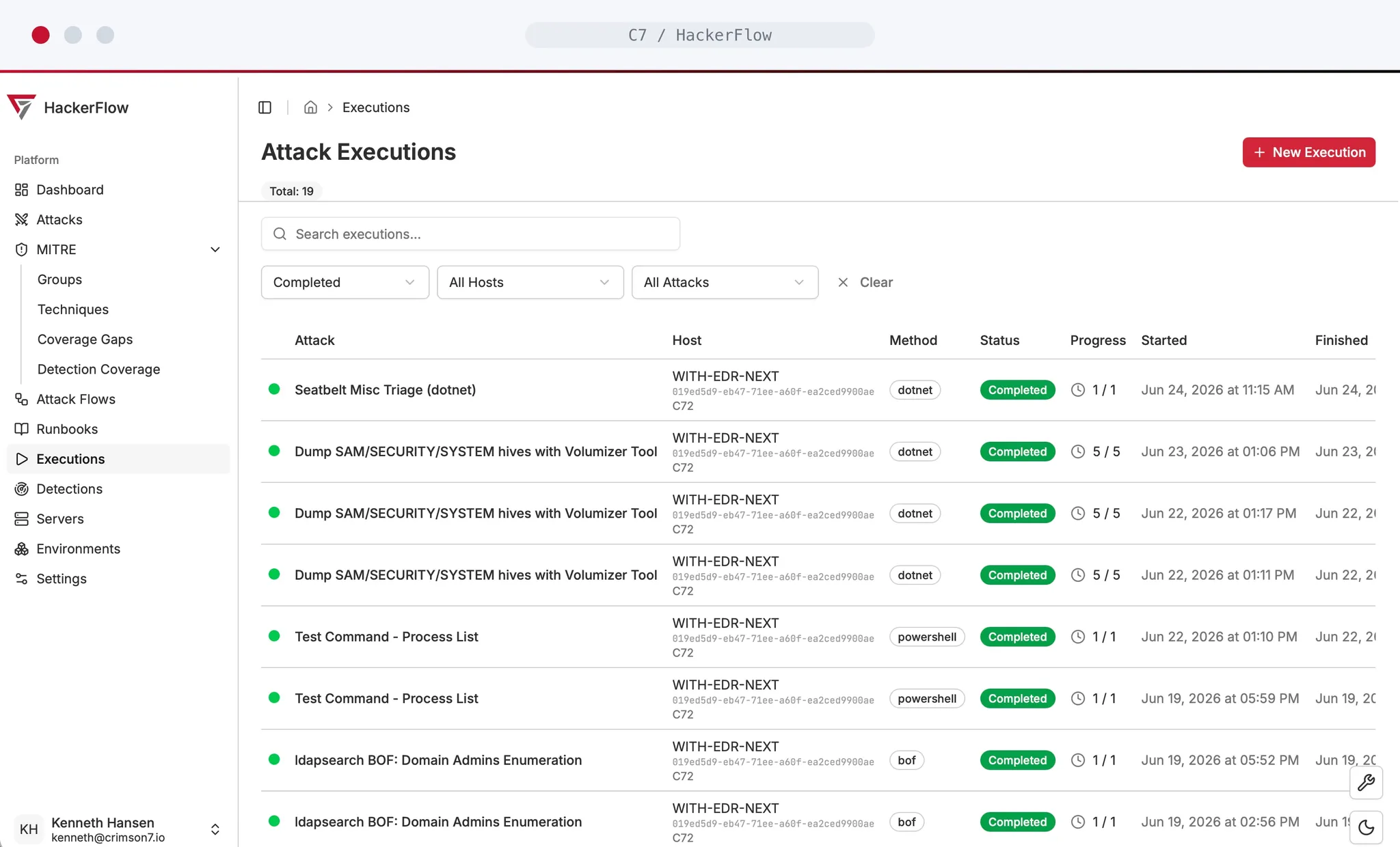 HackerFlow attack execution dashboard